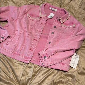 Cato Pink Pearl-Trim Denim Jacket